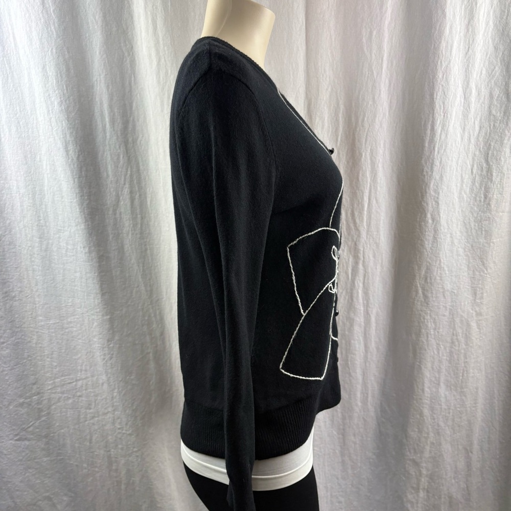 ANTHROPOLOGIE TABITHA Outline Celadine Cardigan Black W/White Fully Lined M - Picture 4 of 10